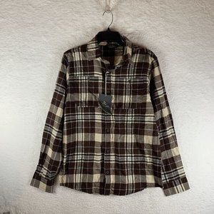 Alpine‎ Design Shirt Men Small Brown Plaid Cotton Brushed Flannel Button-Up 7004